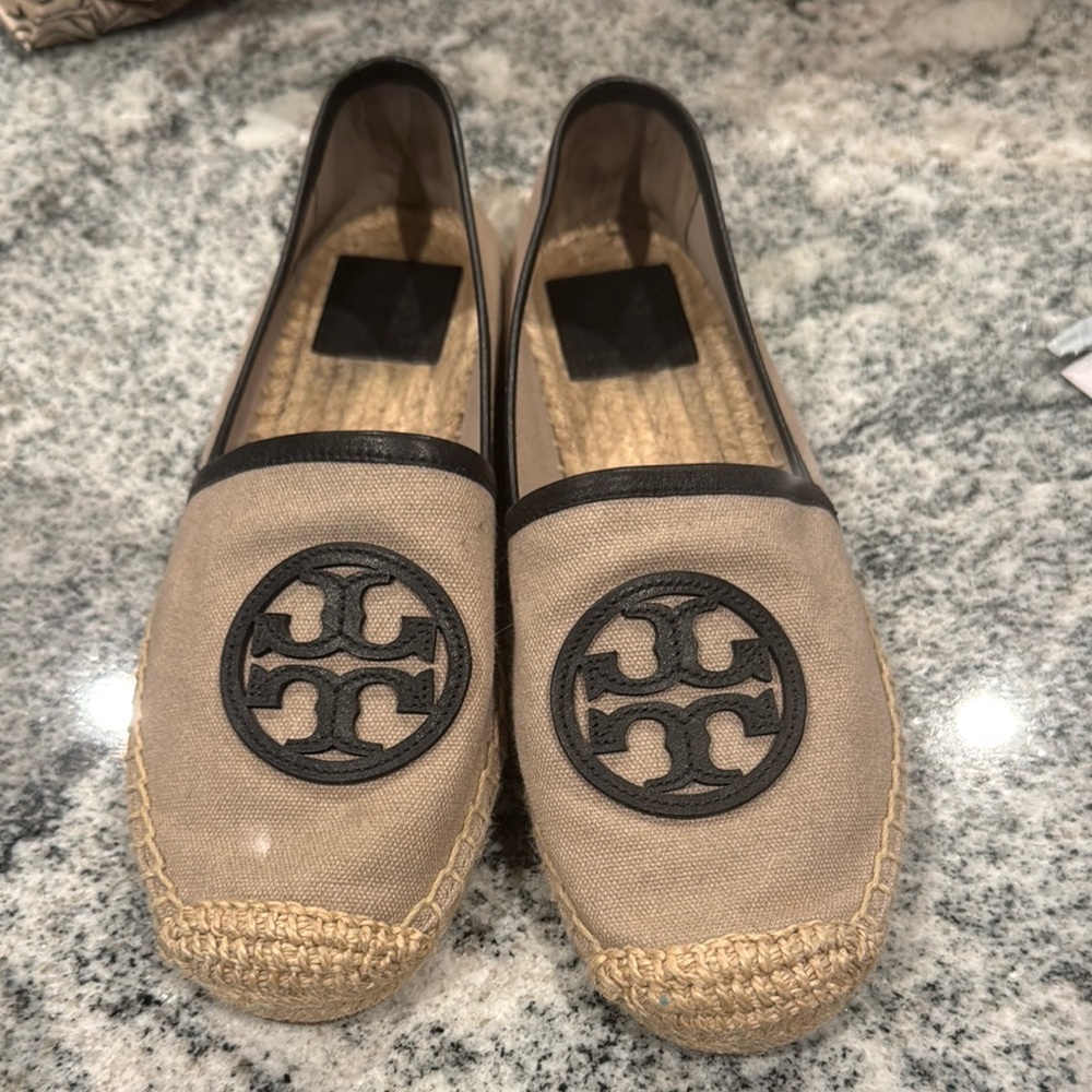 Tory Burch Beige and Black Espadrille Shoes